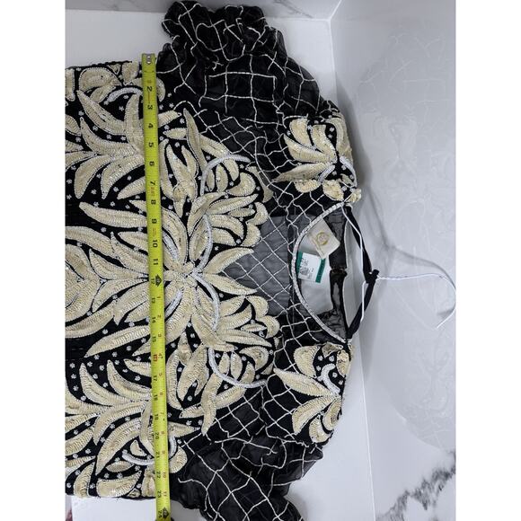 Beaded Silk Laurence Kazar Evening Gown Large VTG Dress Black White Regal Art - Picture 12 of 16